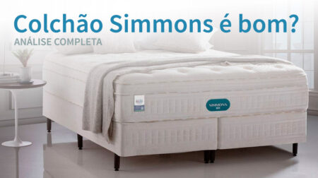 Colchão Simmons em uma cama box, com o texto 