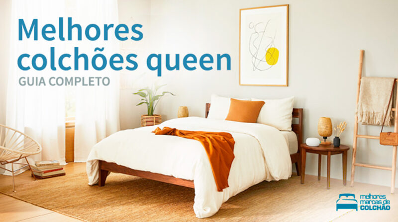 Quarto com cama e colchão queen, escrito "Melhores colchões queen"